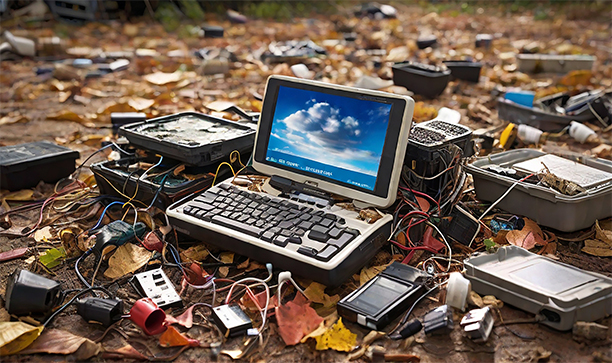 Discarded electronics left in the open, illustrating why responsible e-waste management is essential